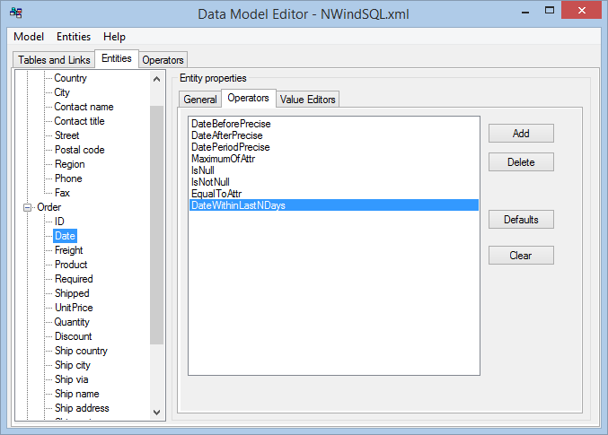 Data Model Editor - associate operator with attributes