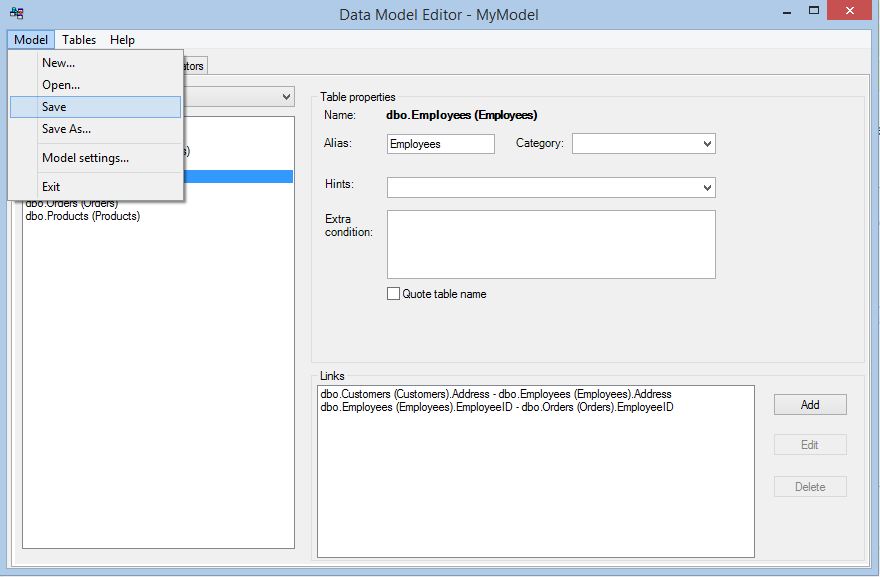 Data Model Editor - save model