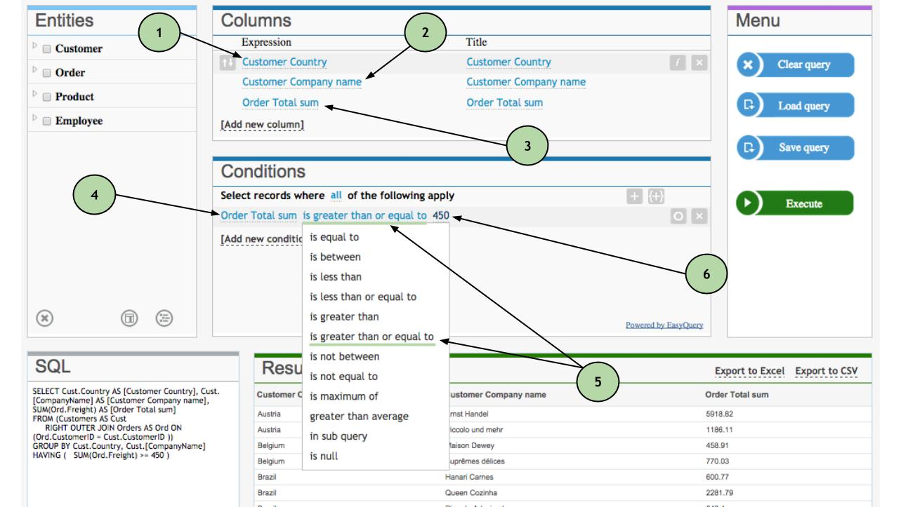 Query example 4: Filtering data 1 condition